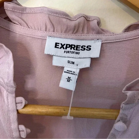 Express Ruffle Collar Button Down Portofino Shirt Light Pink Size M - Picture 2 of 5